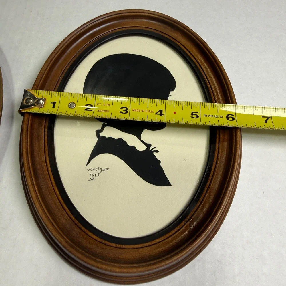 Vintage 1983 Signed Silhouette Portraits Boy and Girl Oval Wood Frames Pair